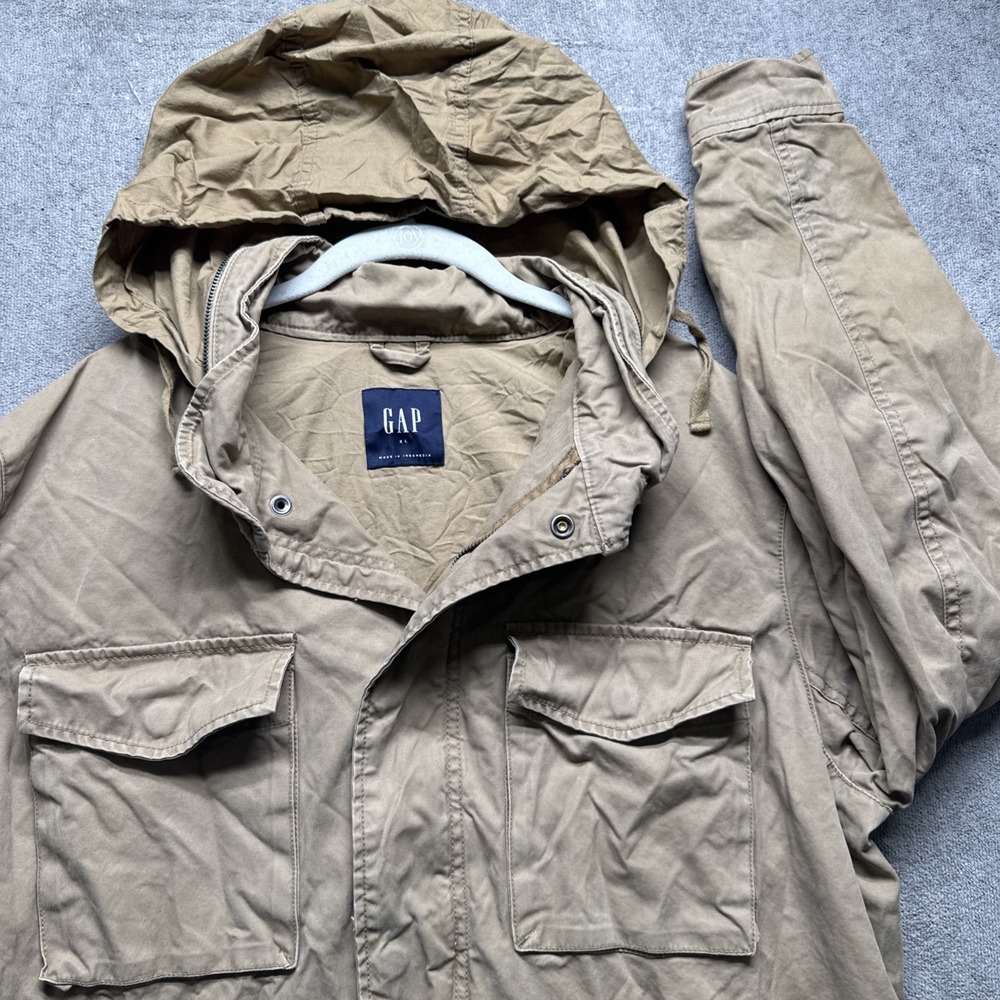 GAP men's hooded utility chore jacket khaki cotton field style XL